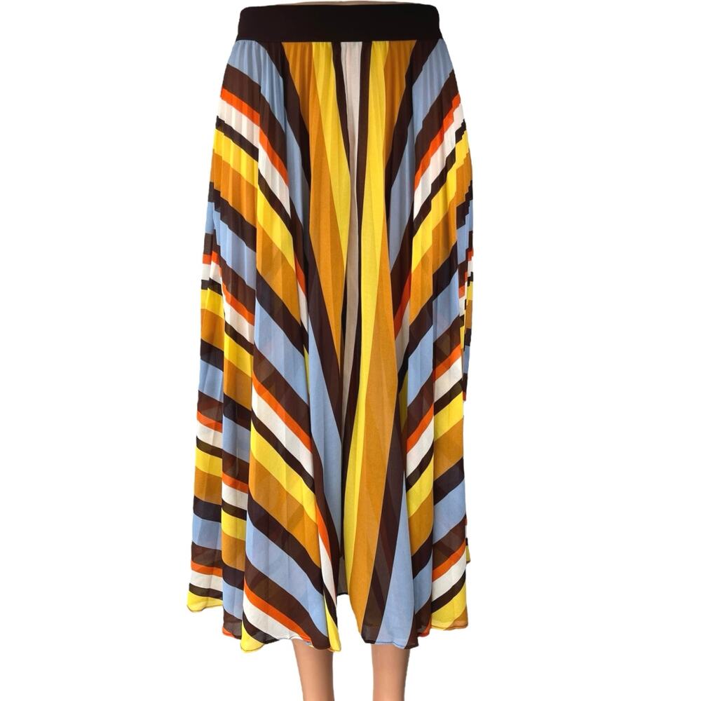 Forever 21 Multicolor Striped High Waisted Pleated A Line Midi Skirt Size XS